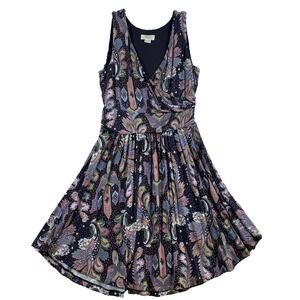 Anthropologie Maeve Leslie Midi Dress Sz M Ruched Faux-Wrap Paisley Sleeveless